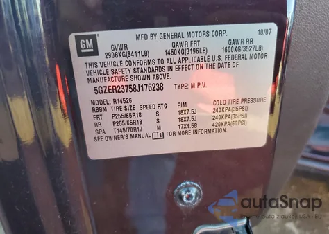 2008 Saturn Outlook Xr from USA, damaged, VIN 5GZER23758J176238